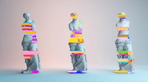 Ancient Roman white marble rotating statue of Venus on a light background. 3d Stock Illustration