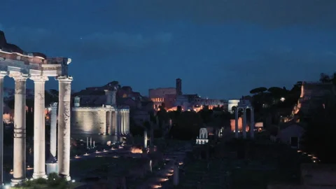 Ancient Rome from above in a night sky. Stock Footage 257544819