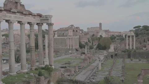 Ancient Rome from above in a sunset cloudy sky. Stock Footage 257360567