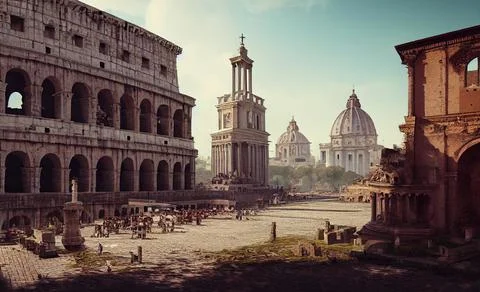 Ancient Rome. Colosseum, Roman Forum, Rome Italy. Stock Illustration