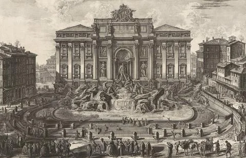 Ancient Rome perspective view of the great fountain of the Virgin Mary known as Ilustración de archivo