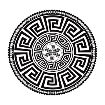 Ancient round ornament. Vector isolated black meander pattern on Stock Illustration