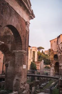Ancient ruin of Rome at sunset Stock Photos