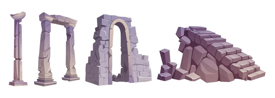 Ancient ruin vector set. Old Atlantis building Ilustración de archivo