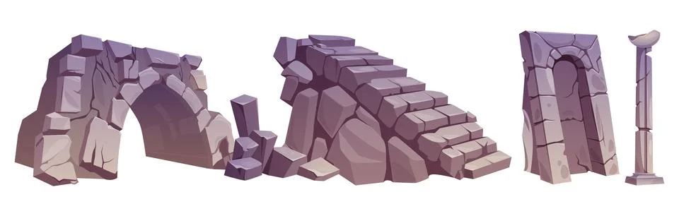 Ancient ruin vector set. Old Atlantis building Illustrazione stock