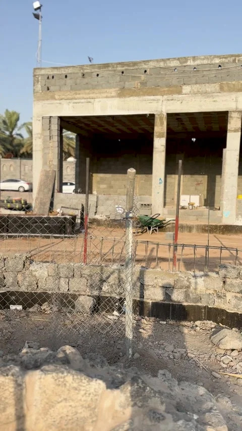 Ancient Ruins and Construction Site at Palm Oasis Stock Footage 340416543