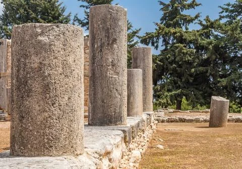 Ancient ruins of the Apollo Hylates Sanctuary in Cyprus, featuring weathered  Stock Photos