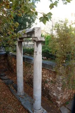 Ancient Ruins  that can be found all over Athens, Greece Stock Photos