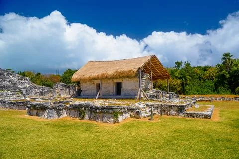Ancient ruins of Maya in El Rey Archaeological Zone near Cancun, Yukatan, Mex Stock Photos