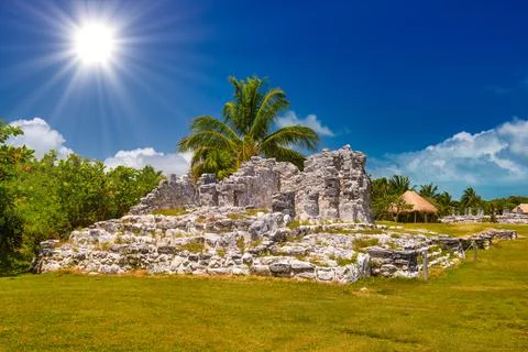 Ancient ruins of Maya in El Rey Archaeological Zone near Cancun, Yukatan, Mex Stock Photos