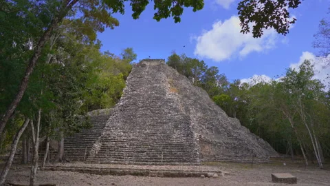 Ancient ruins of Mayan pyramids at the archaeological site of Coba on the Stock Footage 343971712