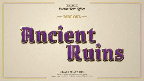 Ancient Ruins Medieval Text Effect with Purple Blackletter and Gold Stock Illustration