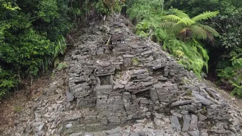 Ancient ruins on a mountain in Central Java Stock Footage 278961431