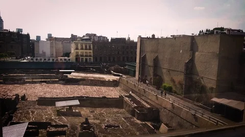 Ancient Ruins Of Museum Of Templo Mayor And Buildings Stock Footage 102715290