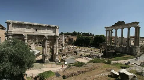 The ancient ruins of the Roman Forum in Rome, Italy Stock Footage