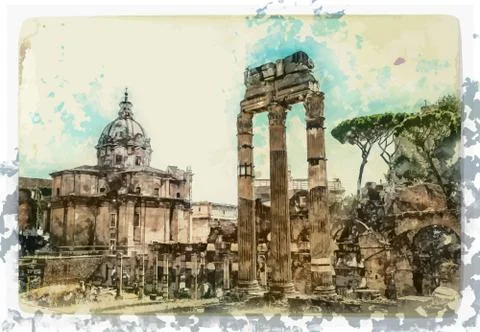 Ancient Ruins of Rome Stock Illustration