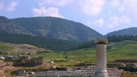 Ancient Ruins of the Temple of Apollo at Hierapolis, Pamukkale, Turkey Stock Footage 332547366