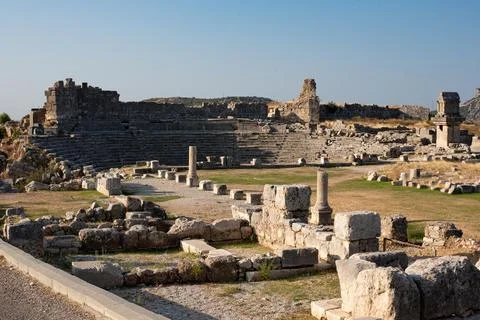 Ancient ruins of Xanthos, Turkey, Lycian Way, historical site Stock Photos
