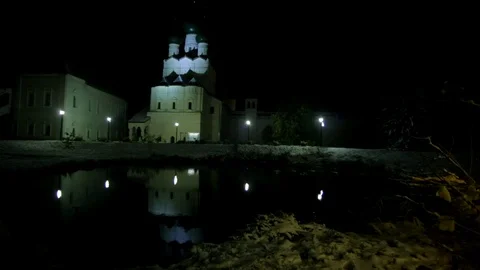 Ancient Russian monastery in winter at night Stock Footage 121250463