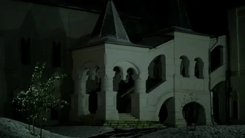 Ancient Russian monastery in winter at night Stock Footage 121250535
