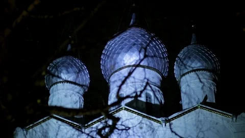 Ancient Russian monastery in winter at night Stock Footage 121250703
