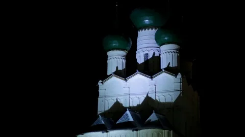 Ancient Russian monastery in winter at night Stock Footage 121250761