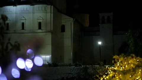 Ancient Russian monastery in winter at night Stock Footage 121250791