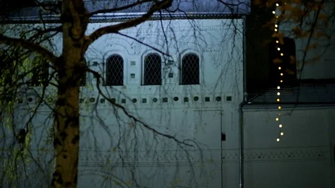 Ancient Russian monastery in winter at night Stock Footage 121250864
