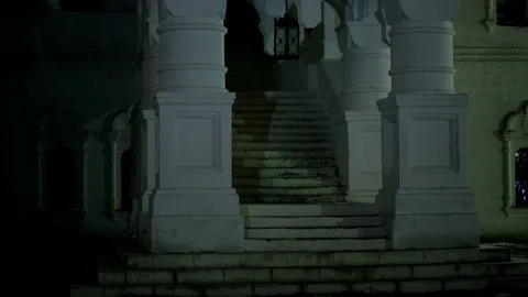 Ancient Russian monastery in winter at night Stock Footage 121251143