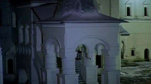 Ancient Russian monastery in winter at night Stock Footage 121251206