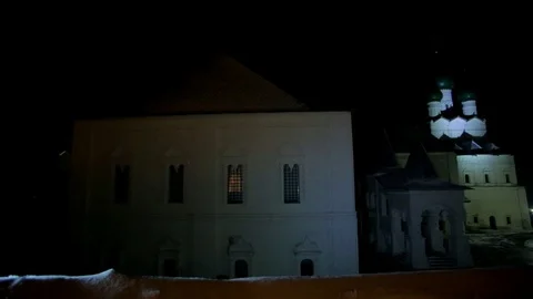 Ancient Russian monastery in winter at night Stock Footage 121251212