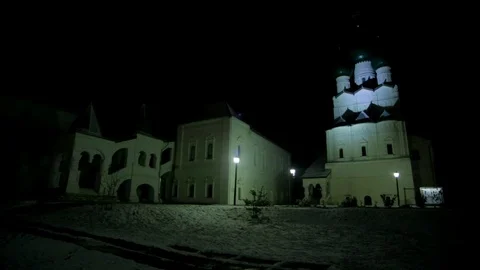 Ancient Russian monastery in winter at night Stock Footage 121251235
