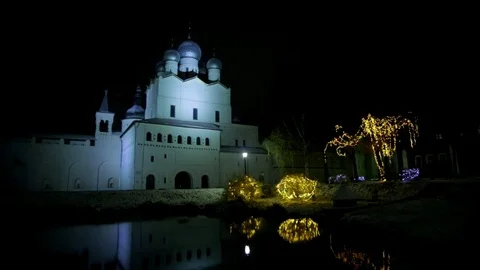 Ancient Russian monastery in winter at night Stock Footage 121251311