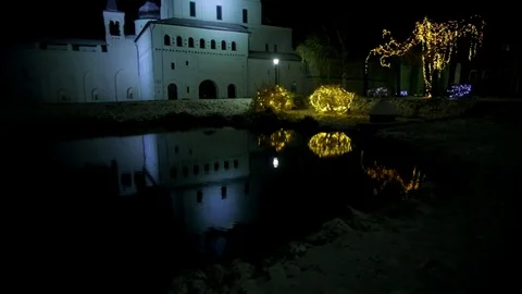 Ancient Russian monastery in winter at night Stock Footage 121251327