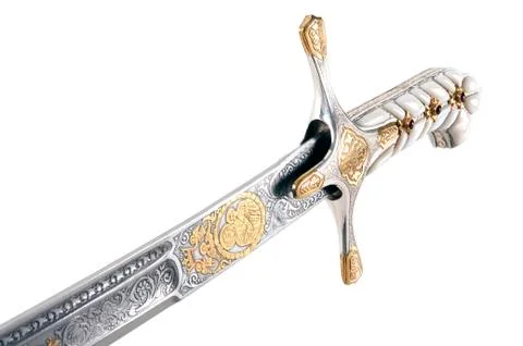 Ancient sabre on white Stock Photos
