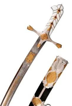Ancient sabre on white Stock Photos