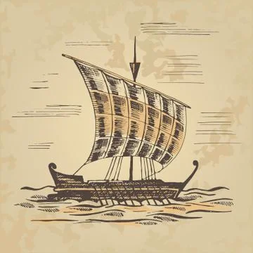 Ancient sailing ship at the oars Stock Illustration