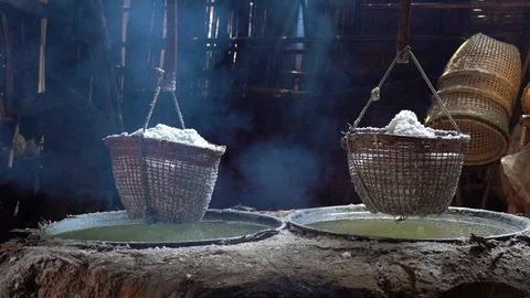 Ancient salt making from underground water Video stock 113519629
