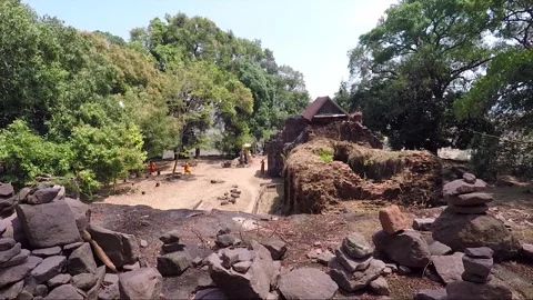 Ancient Sanctuary on the Mountain, Stacking Stones, Vat Phou Temple, Laos Stock Footage 279091349