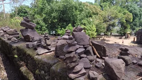 Ancient Sanctuary on the Mountain, Stacking Stones, Vat Phou Temple, Laos Stock Footage 279092039