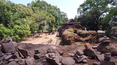 Ancient Sanctuary on the Mountain, Stacking Stones, Vat Phou Temple, Laos Stock Footage 279092148