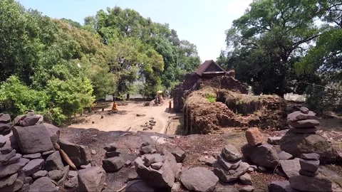 Ancient Sanctuary on the Mountain, Stacking Stones, Vat Phou Temple, Laos Stock Footage 279092150
