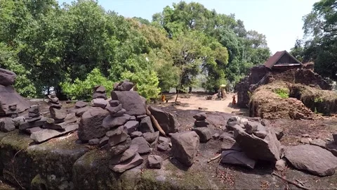 Ancient Sanctuary on the Mountain, Stacking Stones, Vat Phou Temple, Laos Stock Footage 279092920