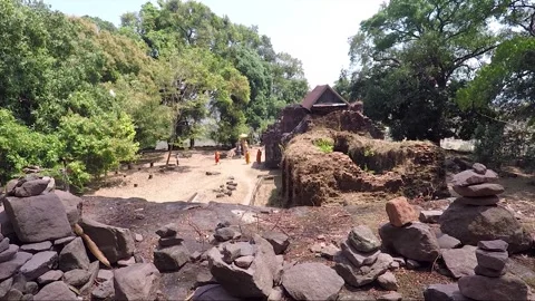 Ancient Sanctuary on the Mountain, Stacking Stones, Vat Phou Temple, Laos Stock Footage 279092937