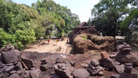 Ancient Sanctuary on the Mountain, Stacking Stones, Vat Phou Temple, Laos Stock Footage 279092988
