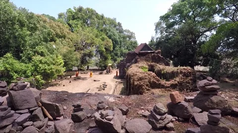 Ancient Sanctuary on the Mountain, Stacking Stones, Vat Phou Temple, Laos Stock Footage 279093018