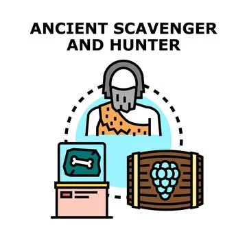 Ancient scavenger and hunter primitive lifestyle concept Stock Illustration