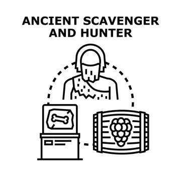 Ancient scavenger and hunter primitive lifestyle concept Stock Illustration
