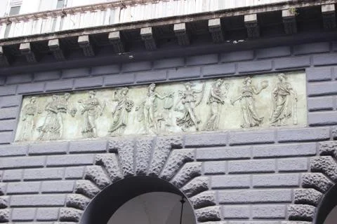 An ancient scene work on masonry facade in Napoli, Italy Stock Photos