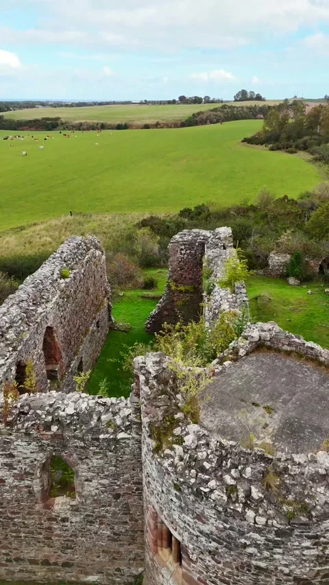 Ancient Scottish Heritage: Rait Castle Ruins Aerial Photography Stock Footage 330666100